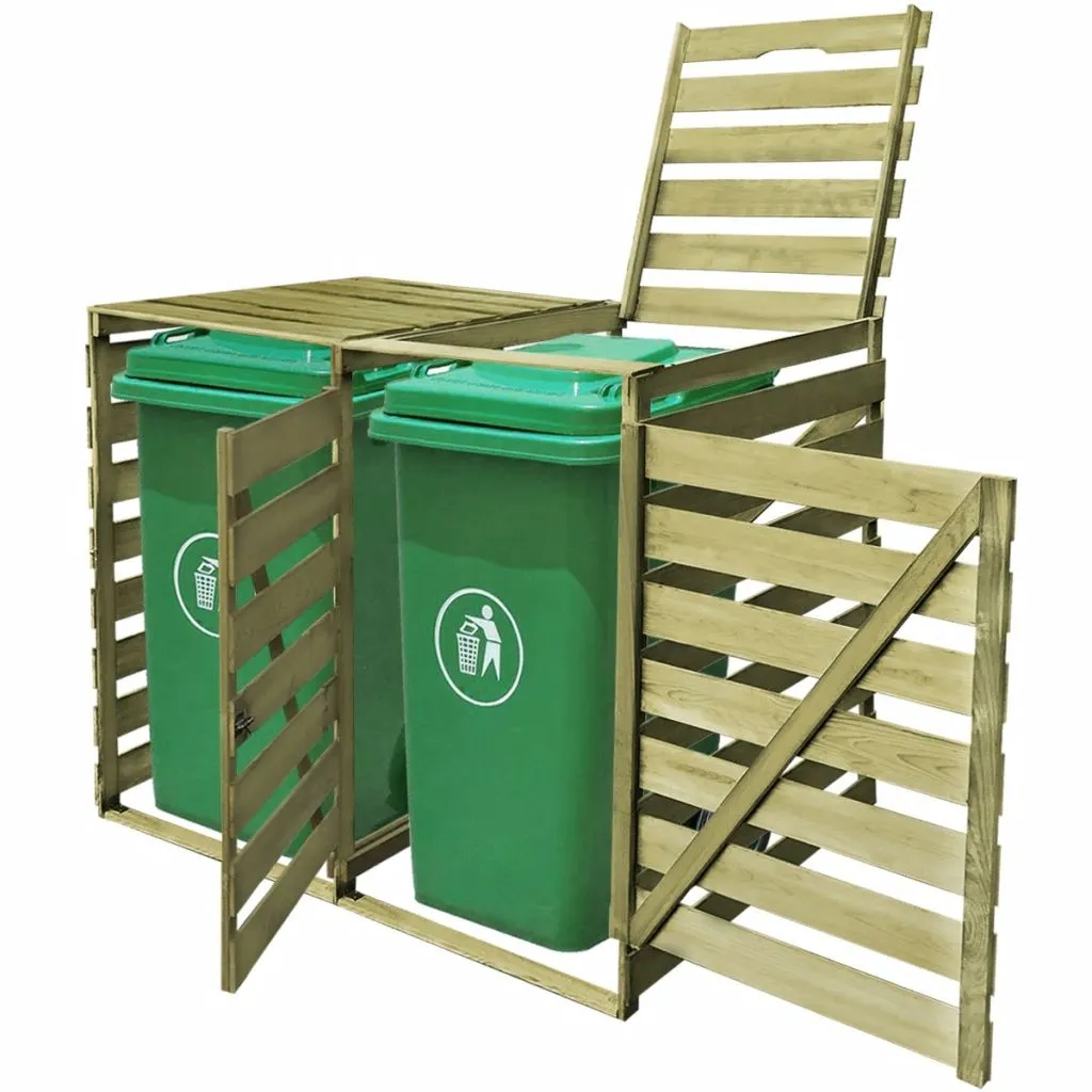 BINGO® Mülltonnenbox für 2 Tonnen 240 L Imprägniertes Holz"Retro-Design" - Mülltonnen & Mülltonnenverkleidung robustem im Garten HOMMIE & Hochwertiger